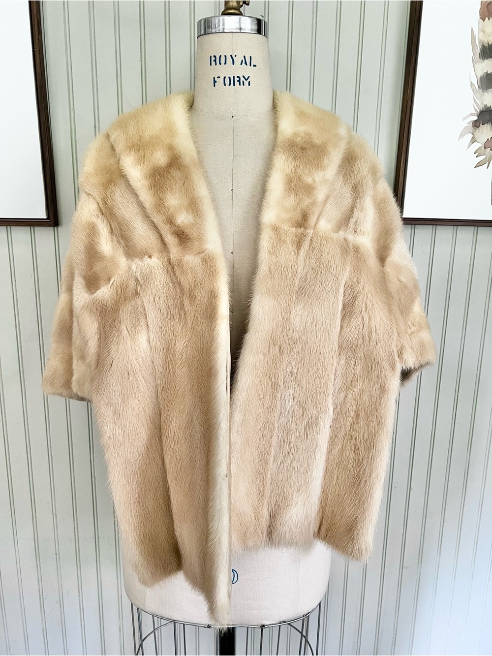 Vintage 60’s Shimer Cream Tan Fur Shawl Cape Short